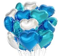 Ballon Coeur Argent Bleu 24 pcs, Baudruche en Forme de Coeur,Ballons de Fleuret,Ballon Helium Coeur pour Anniversaire, Mariage, Saint Valentin, décoration de fête de Noël