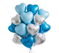 Ballon Coeur Bleu Argent, 12pcs Forme de Coeur Ballons, Ballons en Aluminium Coeur Argent, Bleu Clair Ballon Coeur Helium pour Anniversaire, Mariage, Engagement, Douche de bébé, Valentine