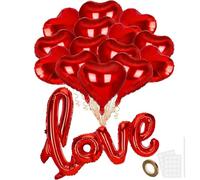 Ballon Coeur Rouge, 22 Ballons en Aluminium en Forme de Cœur et 1 Ballon en Aluminium Love, Kit de Décorations Ballons à L'hélium pour la Saint-Valentin Fête D'anniversaire Fiançailles Mariage