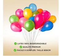Ballon de Baudruche couleur - Lot de 100 Ballons 26cm en Latex 100% BIODÉGRADABLES - Idéal pour évènement, MarMétallique Argent
