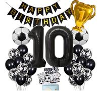 Ballon de Football 10ème Anniversaire Hélium Noir pour Garçon - Décoration Gâteau et Fête d'Anniversaire 10 Ans Enfants