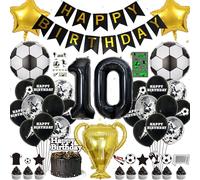 Ballon de football pour 10 ans garçon - Décoration d'anniversaire pour enfants - Guirlande de ballons en aluminium - Décoration de gâteau - Tatouages lumineux - Noir - Décoration d'anniversaire 10 ans