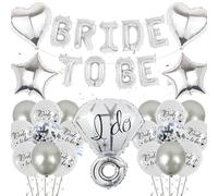 Ballon décoratif argenté pour enterrement de vie de jeune fille - Bannière « Bride to Be » - Ballon en aluminium argenté en forme de cœur et d'étoile pour enterrement de vie de jeune fille, décoration