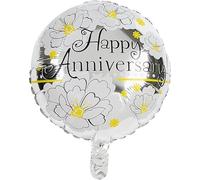 Ballon en aluminium argenté « Happy Anniversary » - Ballon rond à l'hélium floral pour décorations de fête d'anniversaire, anniversaire de mariage et décoration romantique