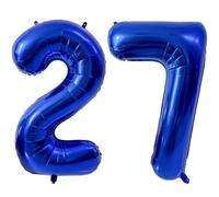 Ballon en aluminium en forme de chiffre 27 - Bleu foncé - 100 cm - Décoration pour 27e anniversaire - Ballon géant en aluminium - Pour fête, mariage, anniversaire d'enfant - Numéro 27/72