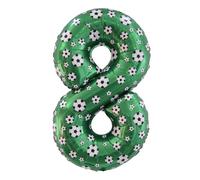 Ballon en aluminium en forme de chiffre 8 - Vert - Avec motif de football - Décoration de football - 101,6 cm - XXL - 8 ans - Pour garçons et filles - Ballon géant pour fête d'anniversaire