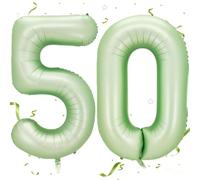Ballon en forme de chiffre 50 vert sauge, 101 cm, vert avocat, ballon en aluminium avec chiffre 50, ballon à l'hélium, décoration d'anniversaire pour hommes et femmes, 50e anniversaire