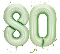 Ballon en forme de chiffre 80 vert sauge, 101 cm, vert avocat, ballon en aluminium avec chiffre 80, ballon à l'hélium, décoration d'anniversaire pour hommes et femmes, 80e anniversaire