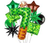 Ballon en Mylar Vert Pixel Miner de 40 Pouces, Grand Ballon en Forme de Chiffres, Décorations de Fête d'Anniversaire Thème Jeu Vidéo Pixel Cubes et Boîtes Balloons-10pcs-9