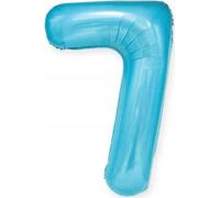 Ballon en plastique chiffre 7 SEVEN bleu pastel 100cm