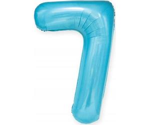 Ballon en plastique chiffre 7 SEVEN bleu pastel 100cm