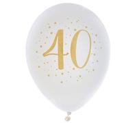 Ballon fête 40 Ans Blanc et doré en Latex de 23cm (x8) R/6571