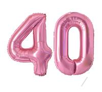 Ballon géant en forme de chiffre 40 pour garçons et filles - 101,6 cm - pour décoration de fête d'anniversaire - Ballons roses - 101,6 cm