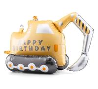 Ballon gonflable avec pelleteuse « Happy Birthday » - Taille XL - Avec paille en papier - 77 cm