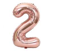 Ballon gonflable en forme de chiffre 2 or rose, 40 cm, idéal pour les fêtes d'anniversaire, les anniversaires et les fêtes, décoration, ballon chiffre 2 pour occasions élégantes, décor de fête et