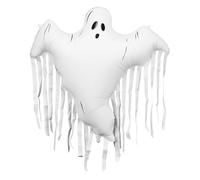 Ballon gonflable fantôme avec franges crème et éléments noirs - Environ 93 x 86 cm Gonflé à l'air et à l'hélium Réutilisable Avec paille Décoration d'Halloween Grand fantôme Ballon Party