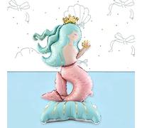 Ballon gonflable XXL en forme de sirène - 120 cm - Avec couronne et coquillage - Décoration de fête à thème sous la mer - Pour anniversaire, fête prénatale