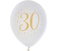Ballon latex anniversaire 30ans blanc et or 23cm (x8) REF/6571 Blanc G