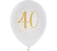 Ballon latex anniversaire 40ans blanc et or 23cm (x8) REF/6571 Blanc G