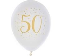 Ballon latex anniversaire 50ans blanc et or 23cm (x8) REF/6571 Blanc G