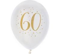Ballon latex anniversaire 60ans blanc et or 23cm (x8) REF/6571 Blanc G