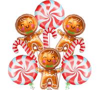 Ballon Noel Decoration 9 Pièces Ballons Helium Noel Homme en Pain D'épices Bâton de Marche Bonbons Ballon Gonflable Noel Joyeux Kit Ballon Sucre D'orge