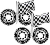 Ballon Pneu pour Voiture de Course, Lot de 6 Ballons de Thème de Aurace, Ballons de Avec Drapeau à Damier Noir et Blanc Décoration D'Anniversaire et Fête à Pneus de Course pour Enfants Adulte