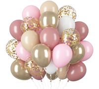 Ballon Rétro Rose Or Champagne, 60 Pièces Ballons Anniversaire Rose,12Pouces Latex Ballons Helium Confettis Or Rose Métallisés pour Decoration Anniversaire Bridal Baby Shower Mariage Gender Reveal