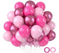 Ballon Rose, 52pcs Ballons Anniversaire Pink, Ballons Pink Métallique Rouge Rose Mat, Ballon Helium Latex pour Decoration Anniversaire Princesse Mariage Saint-Valentin Baby Shower Fête Célébrations