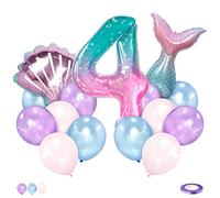 Ballon Sirène Arc-en-Ciel Pastel 4 Ans Géant Chiffre Anniversaire pour Fille - Thème Sirène Décoration Fête Enfants
