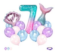 Ballon Sirène Arc-en-Ciel Pastel 7 Ans Géant Chiffre Anniversaire pour Fille - Thème Sirène Décoration Fête Enfants
