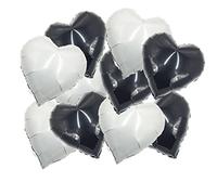 ballonfritz® Lot de 10 ballons en forme de cœur en noir et blanc/noir et blanc - Lot de 10 ballons en aluminium XXL de 18" pour décoration de mariage, cadeau ou surprise d'amour pour la Saint-Valentin