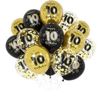 Ballons 10e Anniversaire,Décorations d'anniversaire 10 Ans pour Garçon,Happy Birthday Or Noir 10e Anniversaire Ballons Décoration