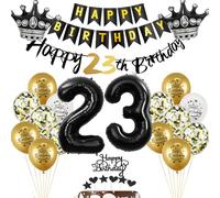 Ballons 23 Anniversaire Noir Or Set - Deco Homme Femme - Gâteau Happy 23th Birthday Guirlande