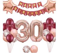 Ballons 30 Ans Décorations D'Anniversaire, Bordeaux Rose Doré 30E Ballons En Aluminium, Décorations De Fête D'Anniversaire P[BB1694]