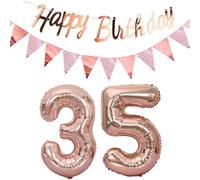 ballons 35e anniversaire deco femme or rose+guirlande joyeux anniversaire +chaîne de fanions 40 "chiffres ballon 35 ballons 35 ans deco anniversaire femme 35 anniversaire deco or rose(35)