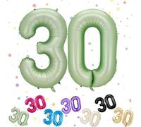 Ballons Anniversaire 30 Vert Sauge, Foil Ballon Numéro Chiffre 30, 101cm Vert Hélium Ballon 30. Anniversaire, Décoration Ballons 30 Ans pour Homme femme Anniversaires Fête Deco, Gonflable Hélium
