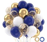 Ballons Anniversaire Bleu, 52 Pièces Ballon Bleu Et Blanc Ballon Doré, Ballons De Baudruche Bleu Marine Dorés Blanc Confettis Métallisé Or Pour Anniversaire Mariage Baptême Baby Shower Décoration