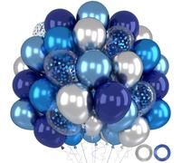Ballons Anniversaire Bleu Argent, 52 Pièces Ballons Helium Métalliques et Ballon Confettis, Arche Ballon Bleus Argent pour Decoration Anniversaire Garcon Bapteme Mariage Baby Shower Birthday 12 Pouces