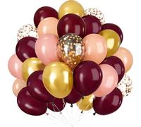 Ballons Anniversaire Bordeaux et Or, 60 Pièces Latex Ballon Rouge et Or avec Confetti Fête Hélium Ballon, Ballons Bordeaux Décorations de Fête pour Anniversaire, Saint Valentin, Mariage, Fiançailles