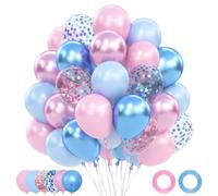 Ballons Anniversaire Rose Bleu,62 Pièces Ballon Helium avce Bleu Rose Métallisés,Bleu Rose Bébé et Confettis,Ballon Rose Bleu pour Gender Reveal,Decoration Anniversaire, Baby Shower,Decoration Mariage