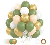 Ballons Anniversaire Vert Or, 62 Pièces Ballons Vert Sauge Or Blanc Beige, Ballons de Baudruche Verts Beige Blanc avec Métalliques pour Anniversaire Mariage Baby Shower Bapteme Garcon Safari Jungle