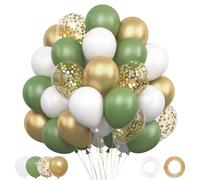 Ballons Anniversaire Vert Or Blanc - 62 Pcs 12 Pouces Ballon Vert Sauge, Blanc, Doré et Golden Confettis, Ballon Helium pour Decoration Anniversaire, Baby Shower Decoration,Deco Mariage