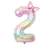 Ballons arc-en-ciel en forme de chiffre 2 de 101,6 cm et mini ballons en forme de papillon pour décorations d'anniversaire pour filles - ballons de 2e anniversaire - fournitures de fête d'anniversaire