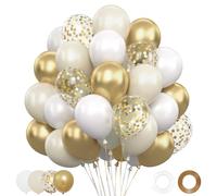 Ballons Blanc Doré, 62 Pièces Ballons Anniversaire Beige Blanc, Ballon Or Métallisés et Confettis, Ballon Helium pour Decoration Anniversaire Mariage Baby Shower Communion Eid Mubarak Nouvel An
