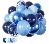 Ballons de Baudruche Bleus 60 Pièces 12 Pouces Set de Ballons Bleu Marine Pastel Bleu Ciel Latex Ballons à Paillettes Métalliques pour Décoration d'Anniversaire Baptême Homme Mariage d'Année