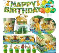 Ballons de décoration d'anniversaire le roi Lion, Kit de vaisselle, gobelets, assiettes, serviettes, nappe, toile de fond, thème Simba, fourniture de décoration 62set