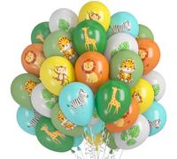 Ballons de fête jungle, lot de 36 ballons avec motif feuilles de palmier et animaux, ballons en latex imprimés animaux de la savane, décoration de fête sur le thème de la jungle pour anniversaire d