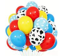 Ballons de jouets rouges, jaunes et bleus, ballons bleu clair à motif vache nuageuse pour décorations sur le thème de l'histoire de la naissance du bébé et de la fête de football 25pcs