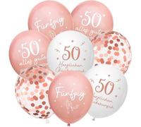 Ballons décoratifs anniversaire 50 ans - EVERWOL - Lot de 24 ballons - Or rose tendance - Impression 'Cinquante'